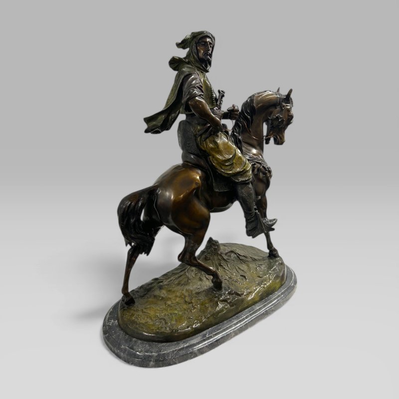 Antique French Bronze Sculpture Arab Horseman After Barye & Guillemin, 75 cm - Image 3